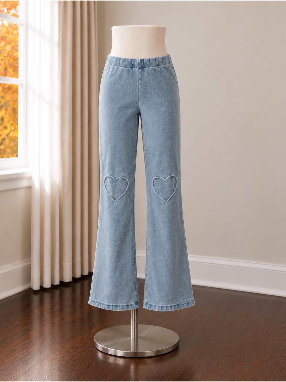 H&M Light Blue Heart-Knee Flare Jeggings for Kids